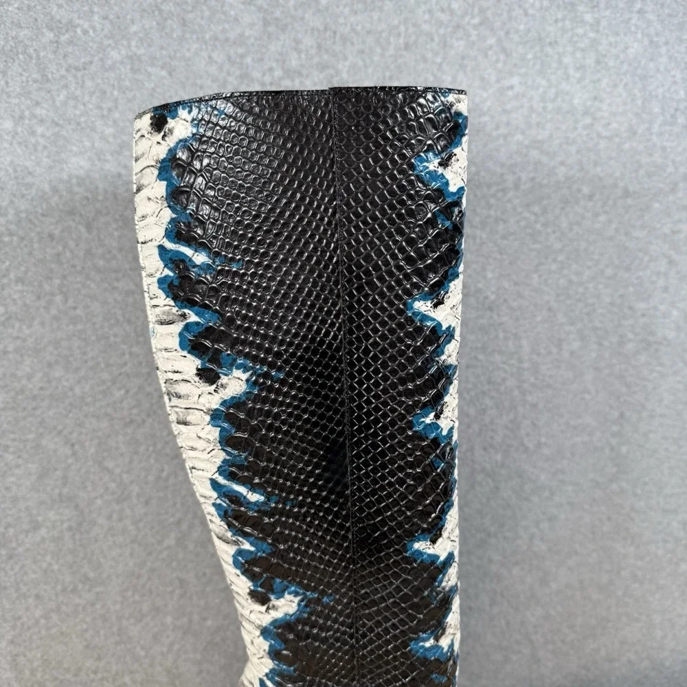 Gianni Bini Kellbie Snake Print Knee High Boots Sz 6.5 Blue Black